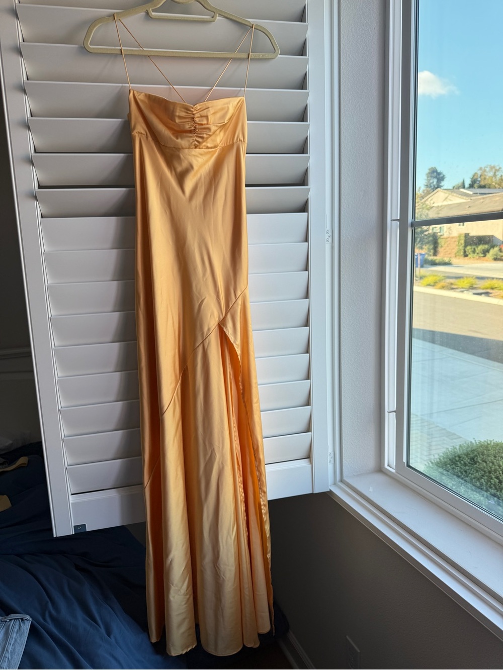 HNTR the Label Satin Spaghetti-Strap Slip Dress in Warm Gold